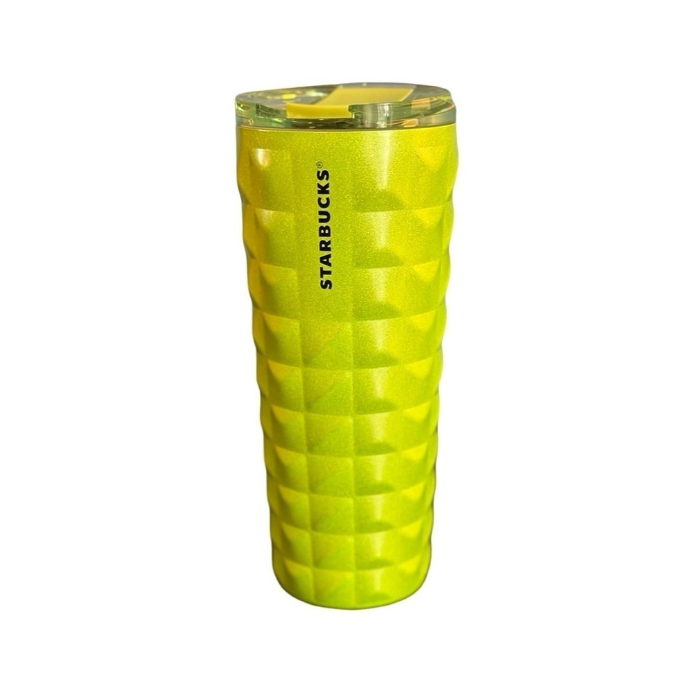 NWT Starbucks Neon Lime Green Geometric/Faceted Tumbler 16 fl oz